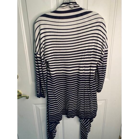 ATTITUDES by Renee' Open Trendy Front Drape Sweater XXS Navy & White - Picture 2 of 6